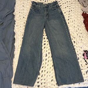 Reformation Cary High Rise Slouch Wide Leg Jeans in Chesapeake Studded Hemmed